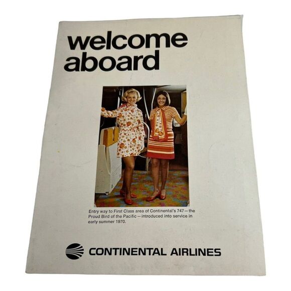 Vintage 1970 Continental Airlines Brochure Map Flight Attendants Retro Pinup - Picture 1 of 5